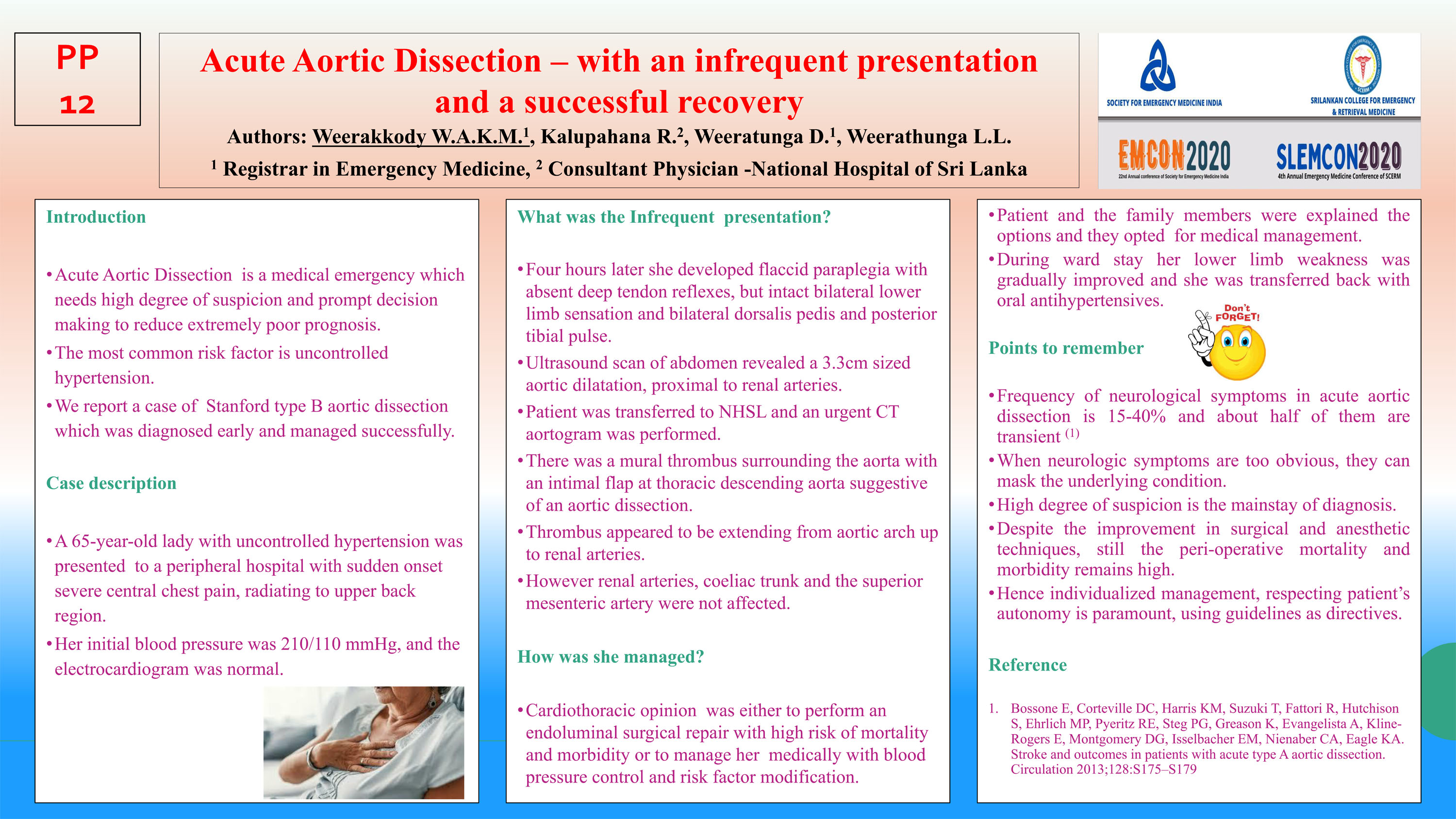 PP12 – Acute Aortic Dissection – with an infrequent presentation and a successful recovery