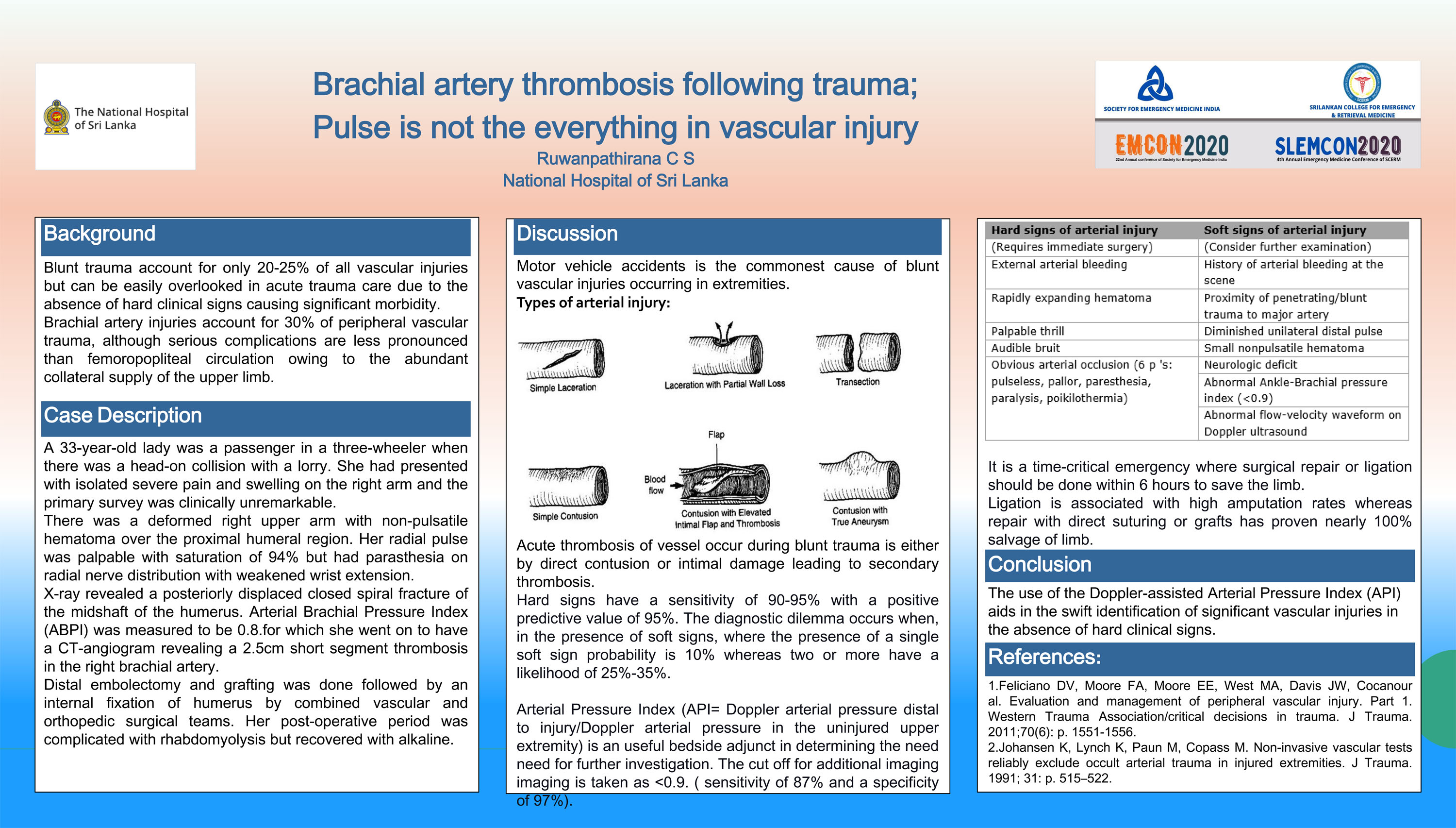 PP9 – Brachial artery thrombosis following trauma;  Pulse is not the everything in vascular injury